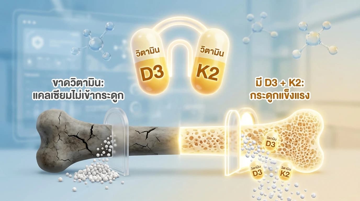 วิตามิน D3 + K2 — คู่หูที่ขาดแล้วแคลเซียมไม่เข้ากระดูก